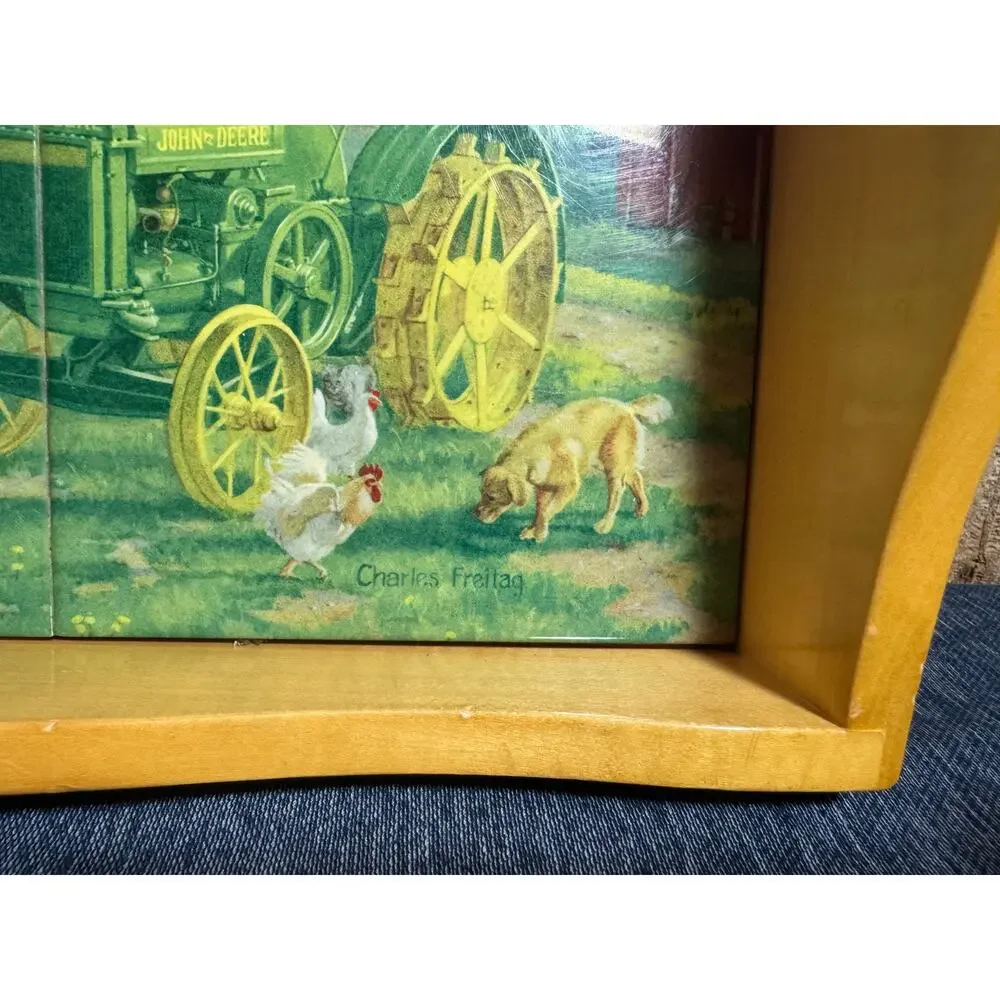 John Deere Serving Tray 4 Porcelain Tiles Barnyard Picture by Charles Freitag